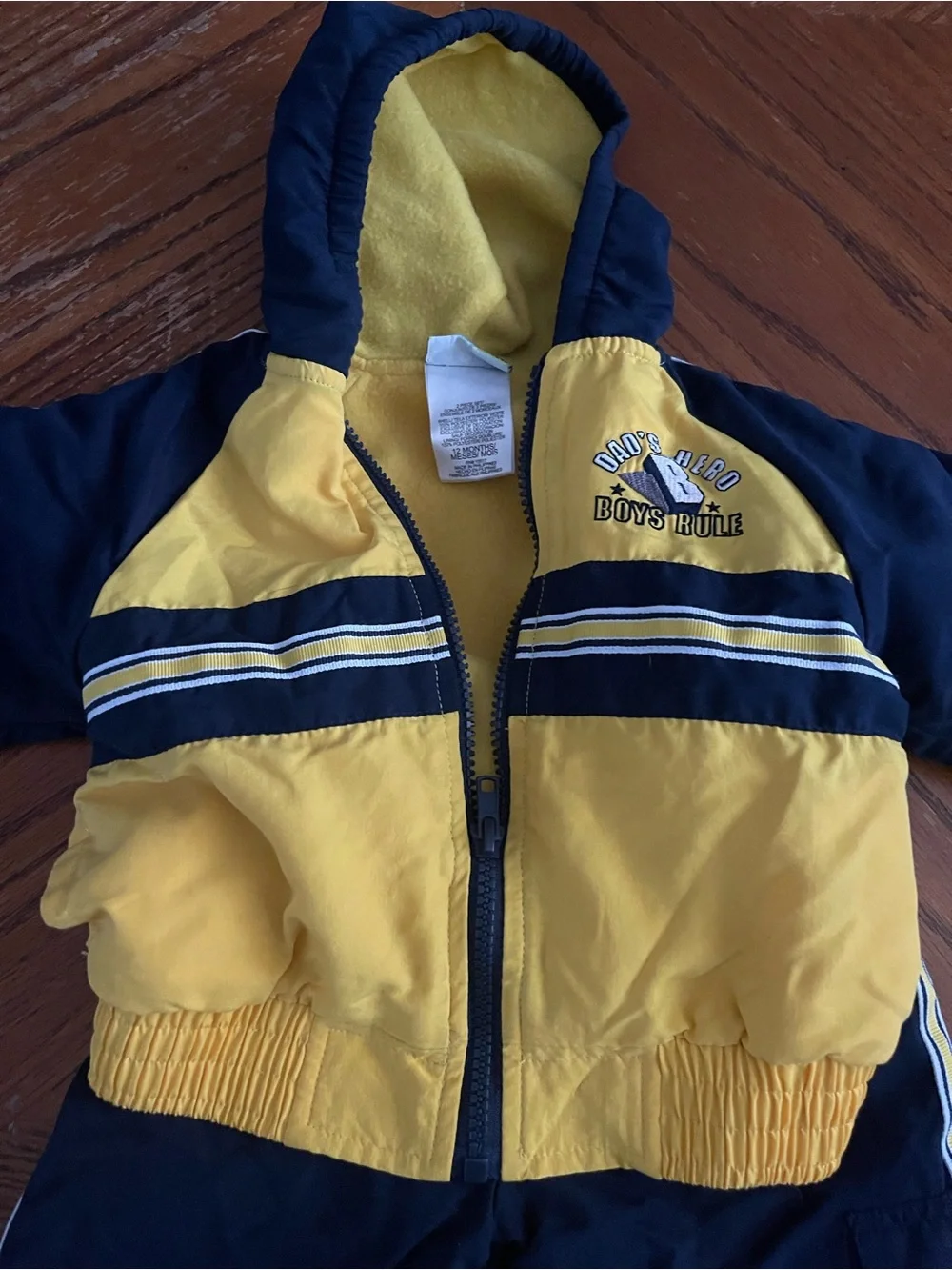 Al & Ray Baby Jacket, Pant 12 Months,  Yellow & Navy Hooded Two-Piece Baby Track